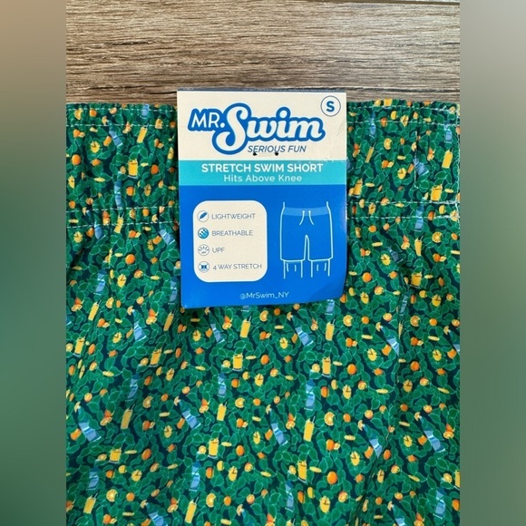 Mr.Swim~ Men's‎ Stretch Swim Shorts Size Small Inseam 6.5 Green with drink Print - Picture 5 of 8